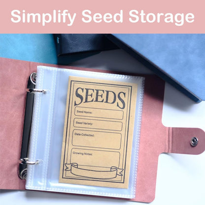 Seed Storage Organizer Binder, 3 Ring Seed Packet Organizer with 100 Pockets(25 Pack Clear Sheet Protectors), Garden Seed Holder Book for Envelopes, Seed Saving Keeper, Green