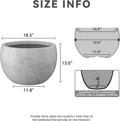 Large Round Bowl Vintage BRN Concrete Planter 19.9" Dia, Outdoor
