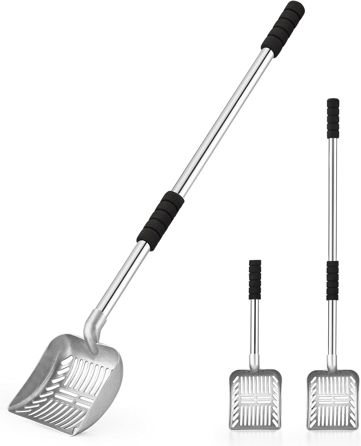 Yangbaga Metal Cat Litter Scoop:Detachable Long Handle Litter Scooper with Deep Shovel,Pooper Scooper Heavy Duty for Litter Box,Stainless Steel Non-Stick Sifter with Foam Padded Grip,No Bending Back