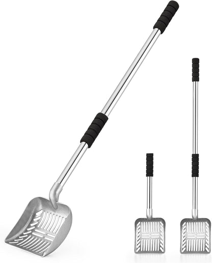 Yangbaga Metal Cat Litter Scoop:Detachable Long Handle Litter Scooper with Deep Shovel,Pooper Scooper Heavy Duty for Litter Box,Stainless Steel Non-Stick Sifter with Foam Padded Grip,No Bending Back
