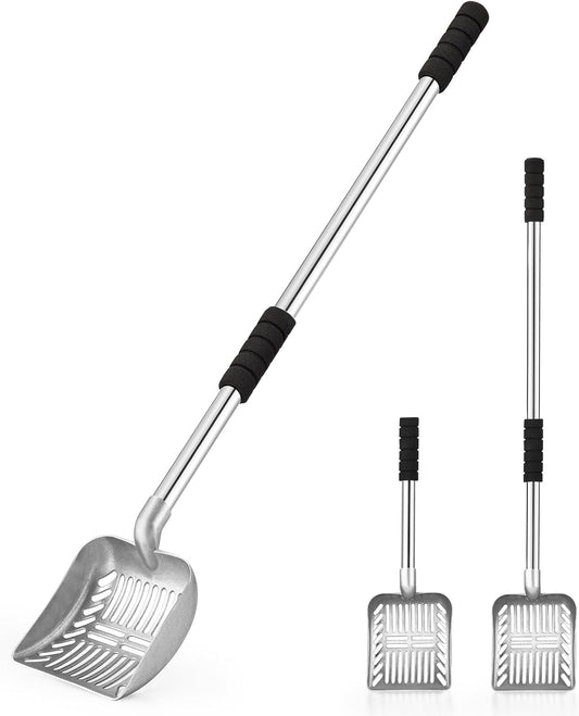 Yangbaga Metal Cat Litter Scoop:Detachable Long Handle Litter Scooper with Deep Shovel,Pooper Scooper Heavy Duty for Litter Box,Stainless Steel Non-Stick Sifter with Foam Padded Grip,No Bending Back