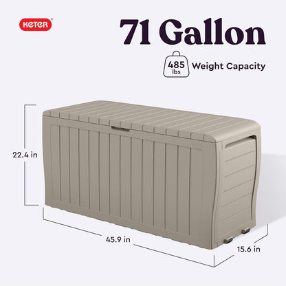 Keter Marvel Plus 71 Gallon Resin Outdoor Storage Box for Patio Furniture Cushions, Throw Pillows, Garden Tools and Pool Floats, Brown