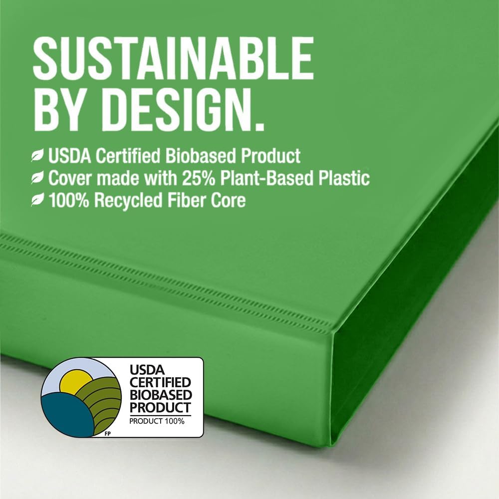 Samsill BioBinder 2 Inch (4-Pack) - Durable Plant-Based 3 Ring View Binder, USDA Certified Biobased, Customizable Nonstick Cover & Spine - 425 Sheet Capacity, Letter Size School Office Organizer
