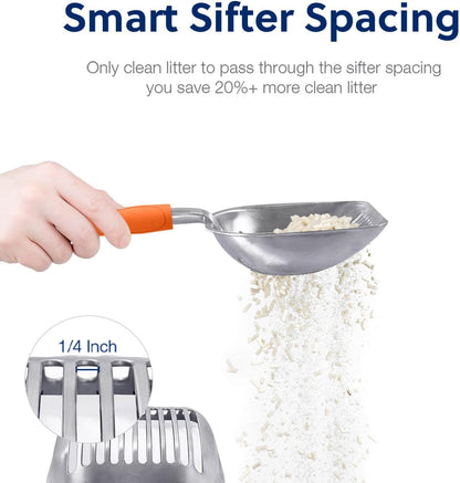 Cat Litter Scoop, Aluminum Alloy Sifter, Kitty Metal Scooper, Deep Shovel, Long Handle, Poop Sifting, Kitten Pooper Lifter, Durable, Heavy Duty, for Litter Box