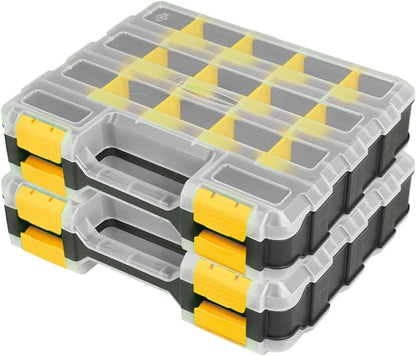 Small Parts Storage Case Tools Box Organizer Double Side 34 Compartments Hardware Organizers with Removable Plastic Dividers for Screws Nuts Nails Bolts