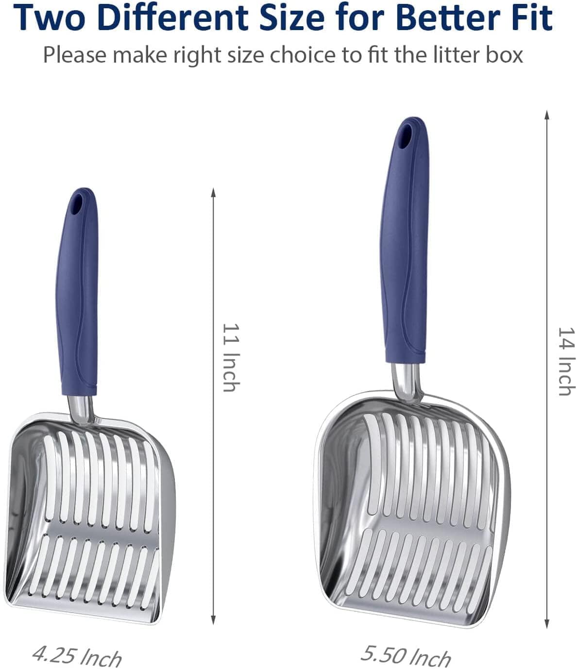 Cat Litter Scoop, Aluminum Alloy Sifter, Kitty Metal Scooper, Deep Shovel, Long Handle, Poop Sifting, Kitten Pooper Lifter, Durable, Heavy Duty, for Litter Box