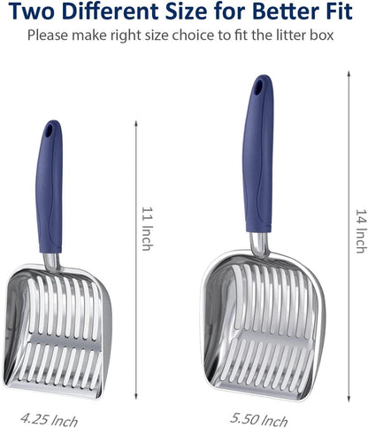 Cat Litter Scoop, Aluminum Alloy Sifter, Kitty Metal Scooper, Deep Shovel, Long Handle, Poop Sifting, Kitten Pooper Lifter, Durable, Heavy Duty, for Litter Box