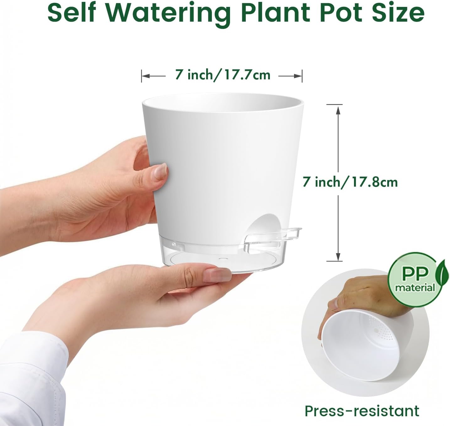 Meowell Self Watering Pots Pack of 6 – Different Size 4" to 7" Indoor Plant Pots with Drainage Holes and Clear Reservoir for Visible Water Level, Plastic Wicking Planters for House Plants, White