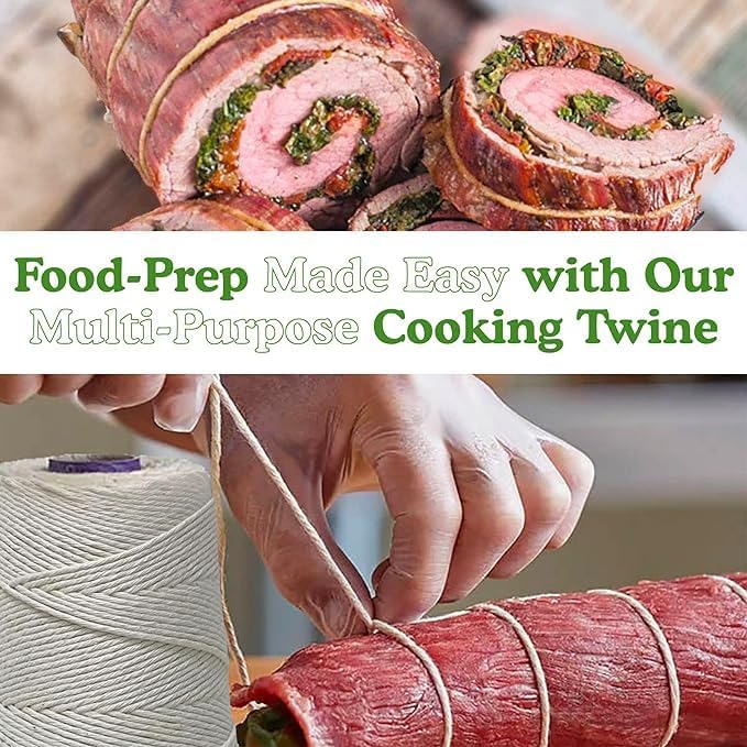 Regency Wraps Butchers Cooking Twine on Holder with Cutter, Heavy Duty, 500ft, 16 Ply, 2.4mm Food-Safe Cotton Kitchen String for Turkey Trussing, Meat Prep, Crafting