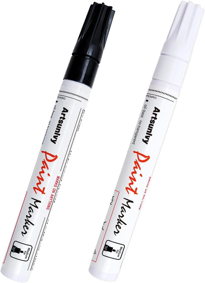 Artsunlvy White Paint Pens marking pens Permanent Markers - 2 Pack Oil Based Waterproof Markers for Tire, Rubber,Wood, Rocks, Metal, Canvas,Plastic, Dark Surface,Craft office Supplies,Medium Point
