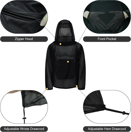 Mosquito Netting Suit Bug Net Mesh Clothing with Hood Outdoor Garden Hunting Camo Protection from Fly Insects Bugs