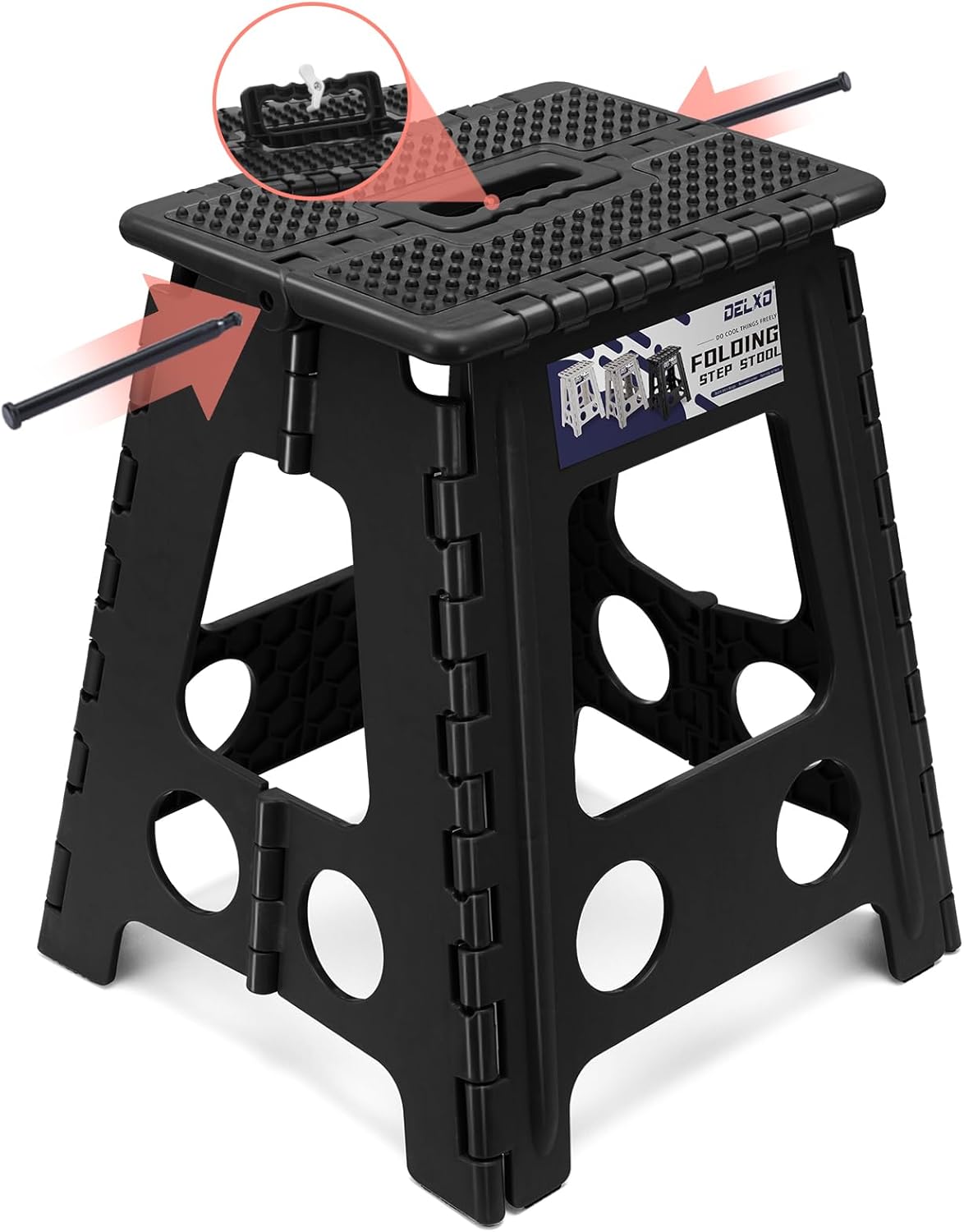 Folding Step Stool 13 Inch,300 Lbs Step Stool for Adults Black