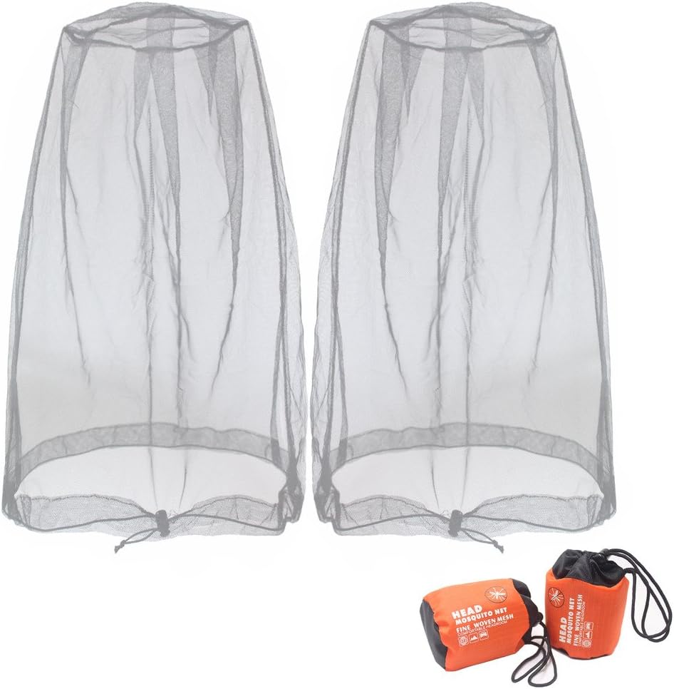 Benvo Mosquito Head Net Mesh, Face Neck Fly Netting Hood from Bugs Gnats Noseeums Screen Net for Any Outdoor Lover- with Carry Bags Fits Most Sizes of Hats Caps (2pcs, Black, Updated Big Net)