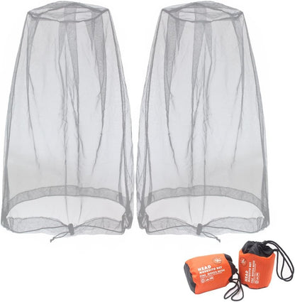 Benvo Mosquito Head Net Mesh, Face Neck Fly Netting Hood from Bugs Gnats Noseeums Screen Net for Any Outdoor Lover- with Carry Bags Fits Most Sizes of Hats Caps (2pcs, Black, Updated Big Net)