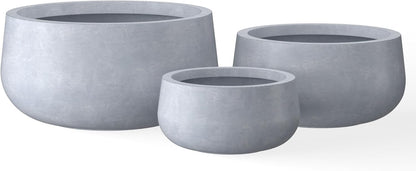 Kante 15.7" Dia Round Concrete Planter, Outdoor Indoor Garden Plant Pots with Drainage Hole and Rubber Plug, Modern Curvaceous Design, Slate Gray