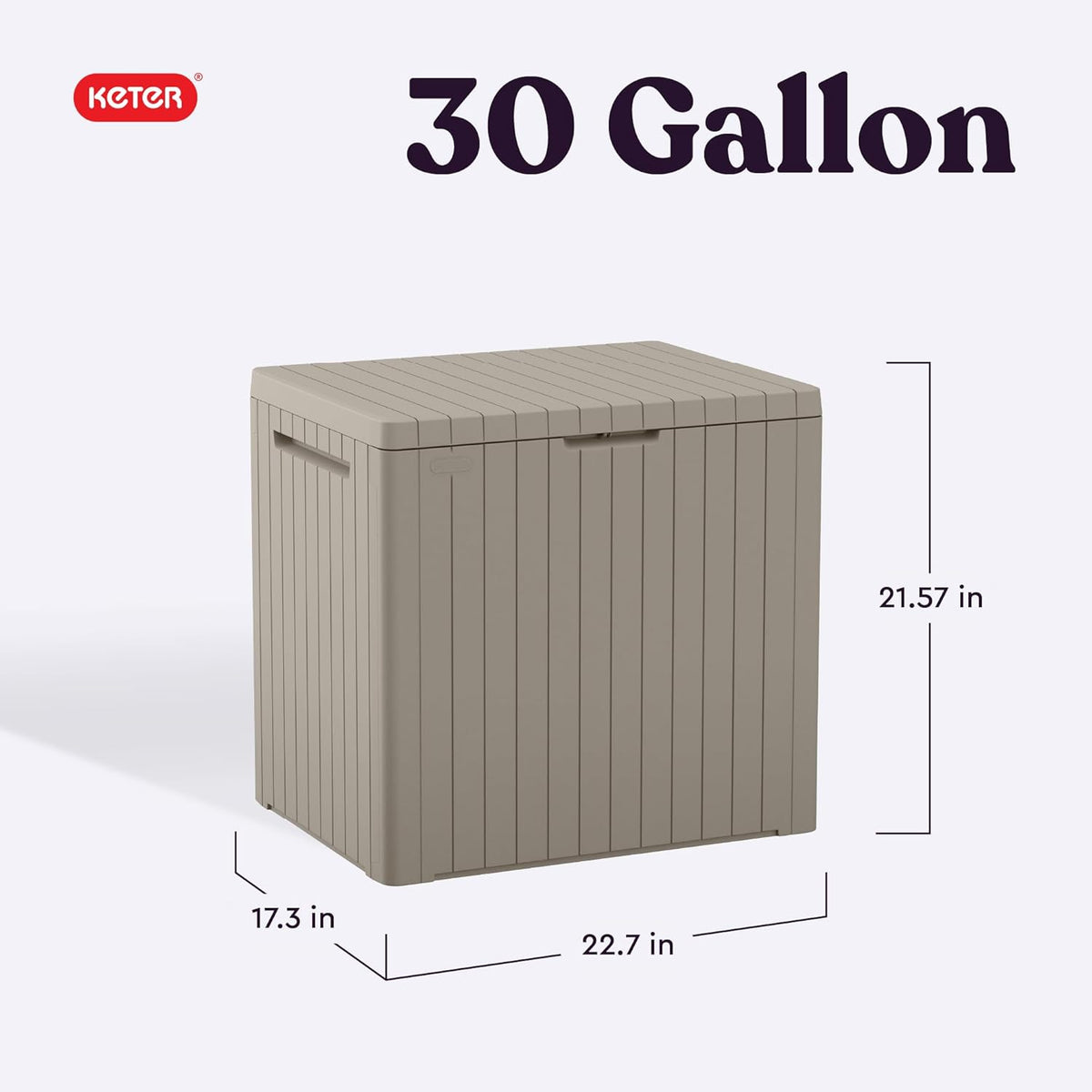 Keter City 30 Gallon Resin Outdoor Storage Box and Patio Furniture Side Table for Pool and Garden Accessories, Brown