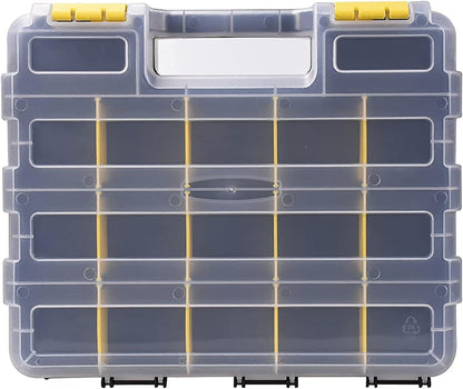 Small Parts Storage Case Tools Box Organizer Double Side 34 Compartments Hardware Organizers with Removable Plastic Dividers for Screws Nuts Nails Bolts