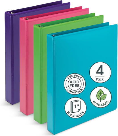 Samsill BioBinder 2 Inch (4-Pack) - Durable Plant-Based 3 Ring View Binder, USDA Certified Biobased, Customizable Nonstick Cover & Spine - 425 Sheet Capacity, Letter Size School Office Organizer