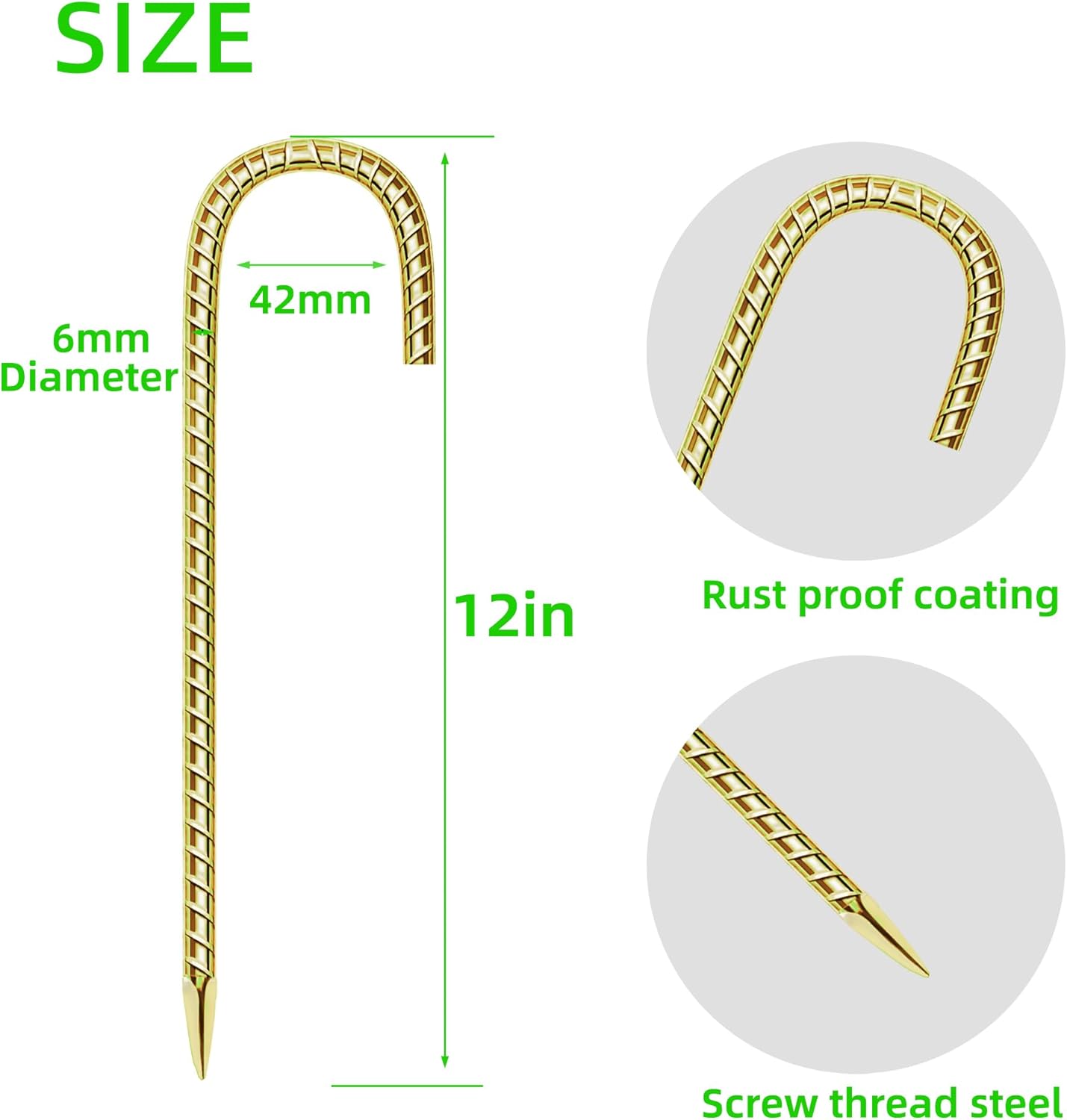 11 Pack Ground Garden Rebar Stakes Rebar 12 Inch Anti-Rust Galvanized Steel U Shape Hook Heavy Duty Ground Anchors for Tents, Position Kits,Fences, and Trampolines Landscape Fabric