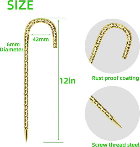 11 Pack Ground Garden Rebar Stakes Rebar 12 Inch Anti-Rust Galvanized Steel U Shape Hook Heavy Duty Ground Anchors for Tents, Position Kits,Fences, and Trampolines Landscape Fabric