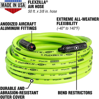 Flexzilla Open Face Retractable Air Hose Reel, 3/8 in. x 50 ft., Heavy Duty, Lightweight, Hybrid, ZillaGreen - L8611FZ