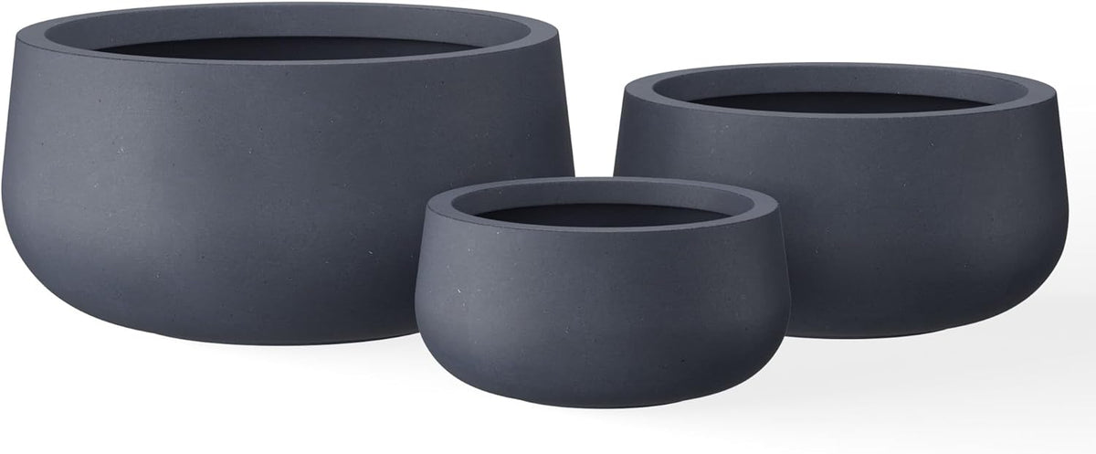 Kante 15.7" Dia Round Concrete Planter, Outdoor Indoor Garden Plant Pots with Drainage Hole and Rubber Plug, Modern Curvaceous Design, Slate Gray