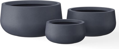 Kante 15.7" Dia Round Concrete Planter, Outdoor Indoor Garden Plant Pots with Drainage Hole and Rubber Plug, Modern Curvaceous Design, Slate Gray