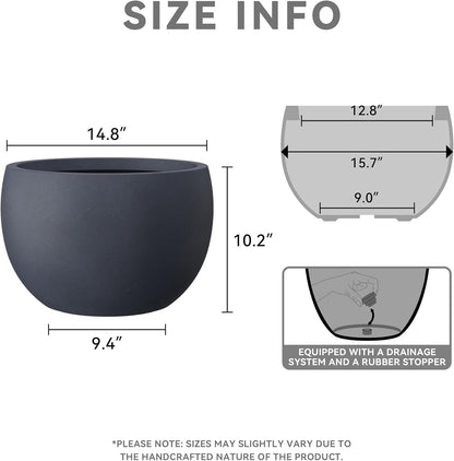 Large Round Bowl Vintage BRN Concrete Planter 19.9" Dia, Outdoor