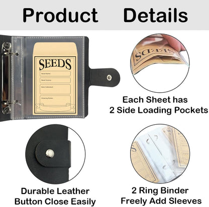 Seed Storage Organizer Binder, 3 Ring Seed Packet Organizer with 100 Pockets(25 Pack Clear Sheet Protectors), Garden Seed Holder Book for Envelopes, Seed Saving Keeper, Green