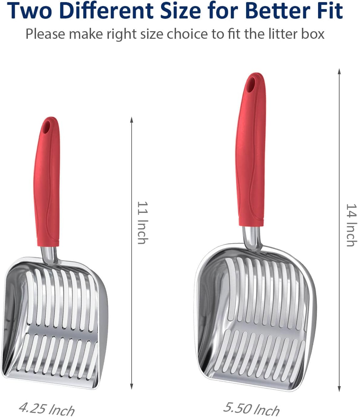 Cat Litter Scoop, Aluminum Alloy Sifter, Kitty Metal Scooper, Deep Shovel, Long Handle, Poop Sifting, Kitten Pooper Lifter, Durable, Heavy Duty, for Litter Box