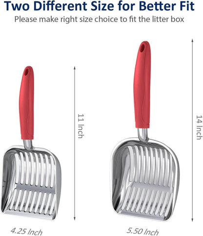Cat Litter Scoop, Aluminum Alloy Sifter, Kitty Metal Scooper, Deep Shovel, Long Handle, Poop Sifting, Kitten Pooper Lifter, Durable, Heavy Duty, for Litter Box