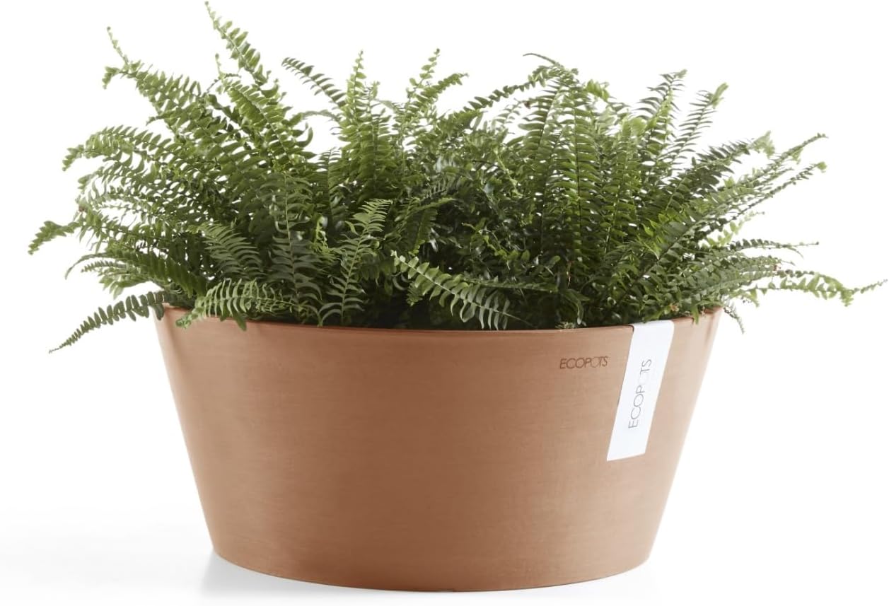 Ecopots Frankfurt Durable Modern Round Indoor/Outdoor Recycled-Based Composite Flower Pot Planter, Terracotta Color, 12"