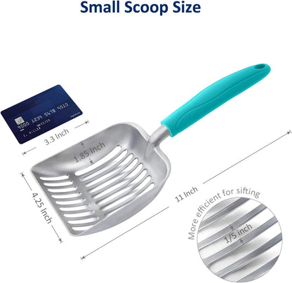 Cat Litter Scoop, Aluminum Alloy Sifter, Kitty Metal Scooper, Deep Shovel, Long Handle, Poop Sifting, Kitten Pooper Lifter, Durable, Heavy Duty, for Litter Box