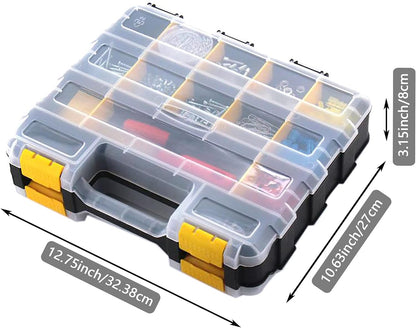 Small Parts Storage Case Tools Box Organizer Double Side 34 Compartments Hardware Organizers with Removable Plastic Dividers for Screws Nuts Nails Bolts
