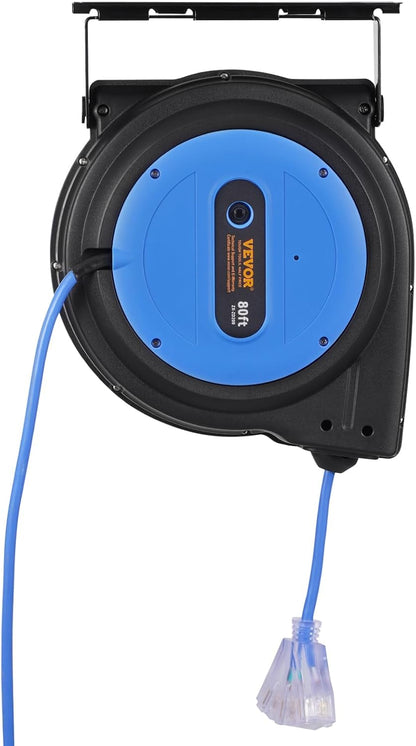 65FT Retractable Extension Cord Reel, Heavy Duty 12AWG/3C SJTOW Cord