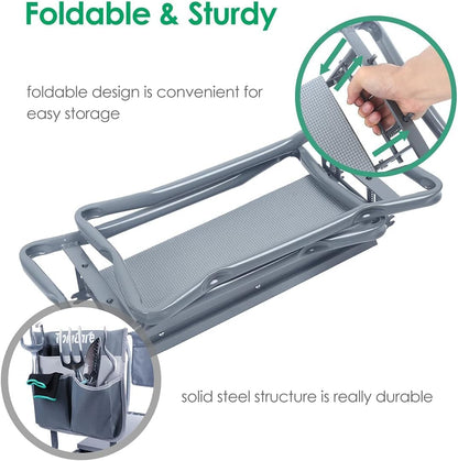 TomCare Garden Kneeler and Seat 10.64” Wider Larger Soft Kneeling Pad Garden Bench with 2 Large Tool Pouches Heavy Duty Garden Stool Foldable Tools Gardening Gifts for Women Men Gardeners