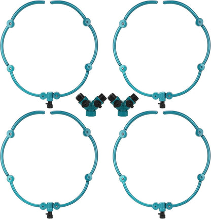 4 Pcs 360° Tree Water System Tree Root Watering Ring 13 Inch Circle Sprinkler Irrigation Slow Release Targeted Water with Y Hose Splitter for New Tree Outdoor Plants Raised Garden Beds (Green, Small)