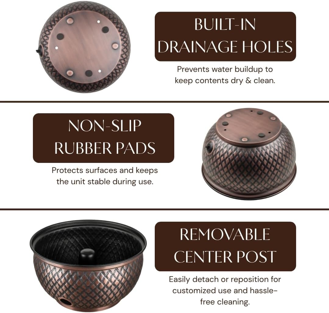 Monarch Abode Garden Hose Holder with Lid – Decorative Water Hose Holders for Outside, Diamond Embossed Metal Patina Pot with Drainage, 100ft Waterhose Holder for Outside, Garden Storage Caddy
