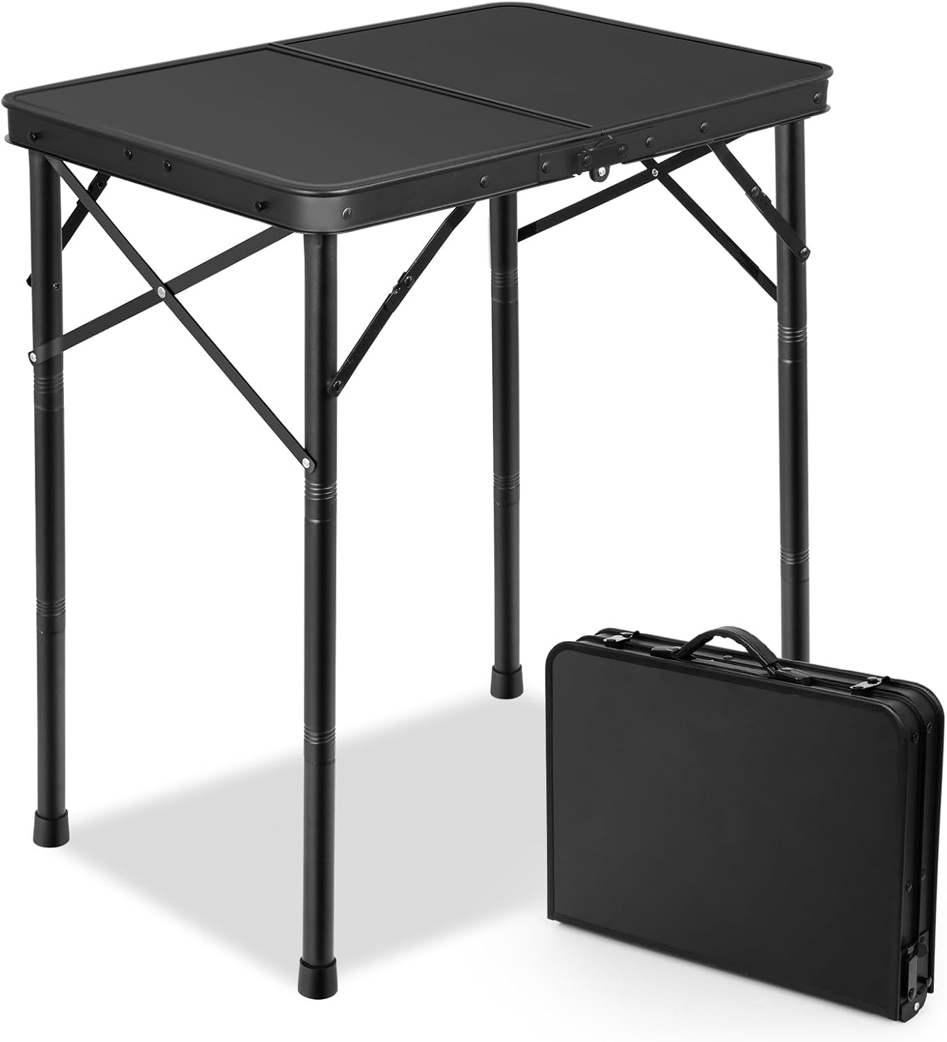 2Ft Small Folding Table with Carry Handle, Camping Table Adjustable Height 10.6–22 in, Black Metal Mesh, Portable & Compact for Outdoor/Indoor,Grill Table, 23.6×15.8 in, 4 lb, 66 lb Capacity