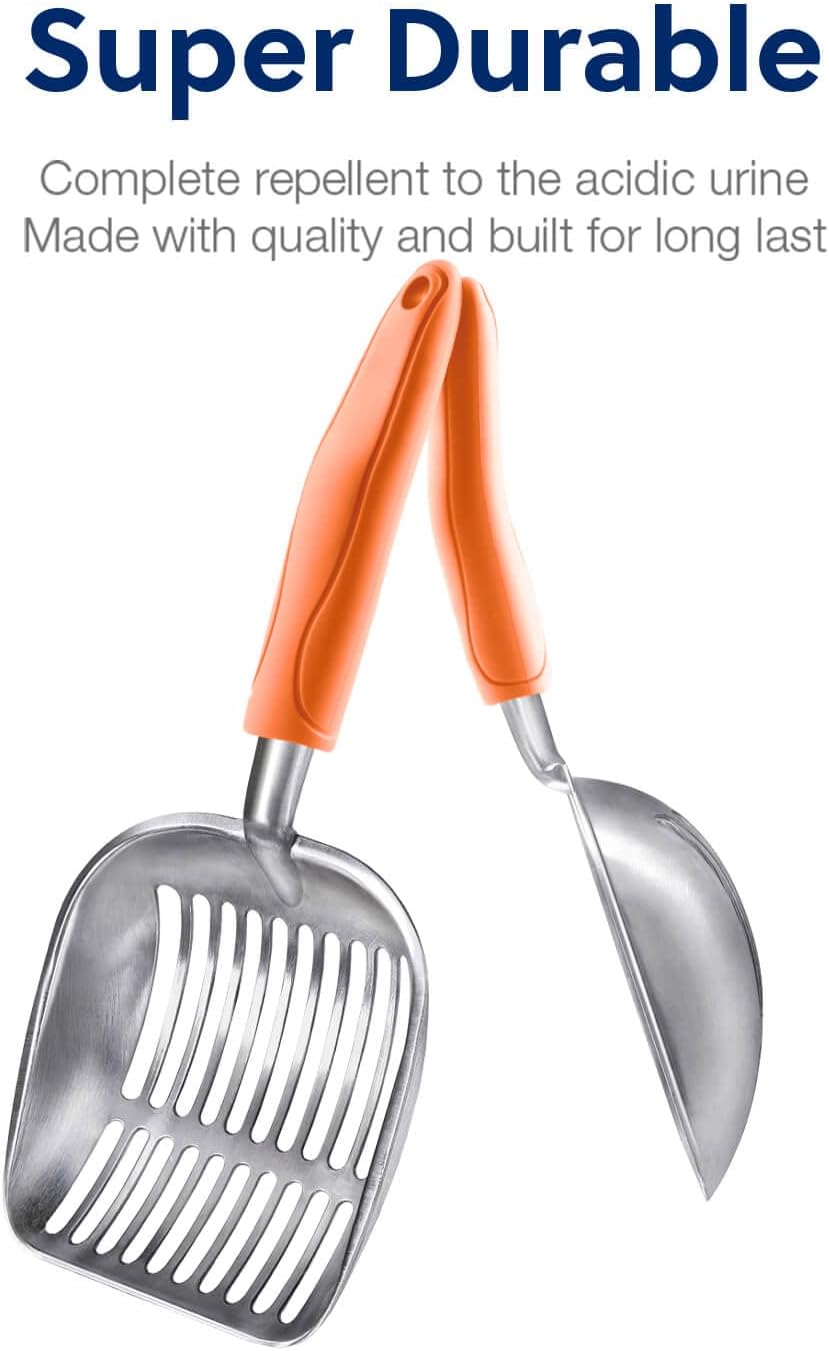Cat Litter Scoop, Aluminum Alloy Sifter, Kitty Metal Scooper, Deep Shovel, Long Handle, Poop Sifting, Kitten Pooper Lifter, Durable, Heavy Duty, for Litter Box