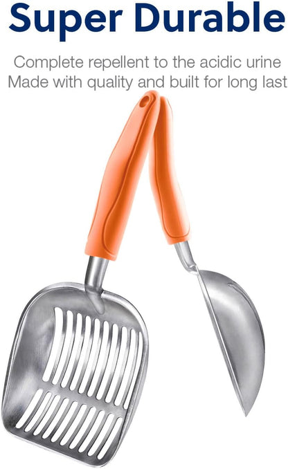 Cat Litter Scoop, Aluminum Alloy Sifter, Kitty Metal Scooper, Deep Shovel, Long Handle, Poop Sifting, Kitten Pooper Lifter, Durable, Heavy Duty, for Litter Box