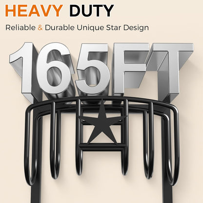 Garden Hose Holder, Heavy Duty Freestanding Metal Stand, 165FT Garden Hose Storage with 4-Spike Stable Base, Rustproof Water Hose Holder for Outdoor Yard Lawn Garden Black