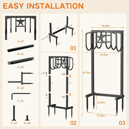 Garden Hose Holder, Heavy Duty Freestanding Metal Stand, 165FT Garden Hose Storage with 4-Spike Stable Base, Rustproof Water Hose Holder for Outdoor Yard Lawn Garden Black