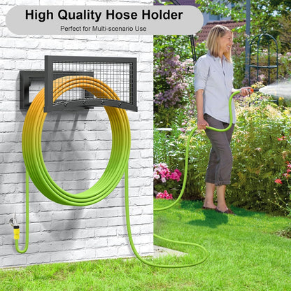 Garden Hose Holder, Heavy Duty Freestanding Metal Stand, 165FT Garden Hose Storage with 4-Spike Stable Base, Rustproof Water Hose Holder for Outdoor Yard Lawn Garden Black