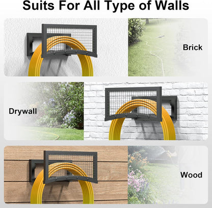 Garden Hose Holder, Heavy Duty Freestanding Metal Stand, 165FT Garden Hose Storage with 4-Spike Stable Base, Rustproof Water Hose Holder for Outdoor Yard Lawn Garden Black