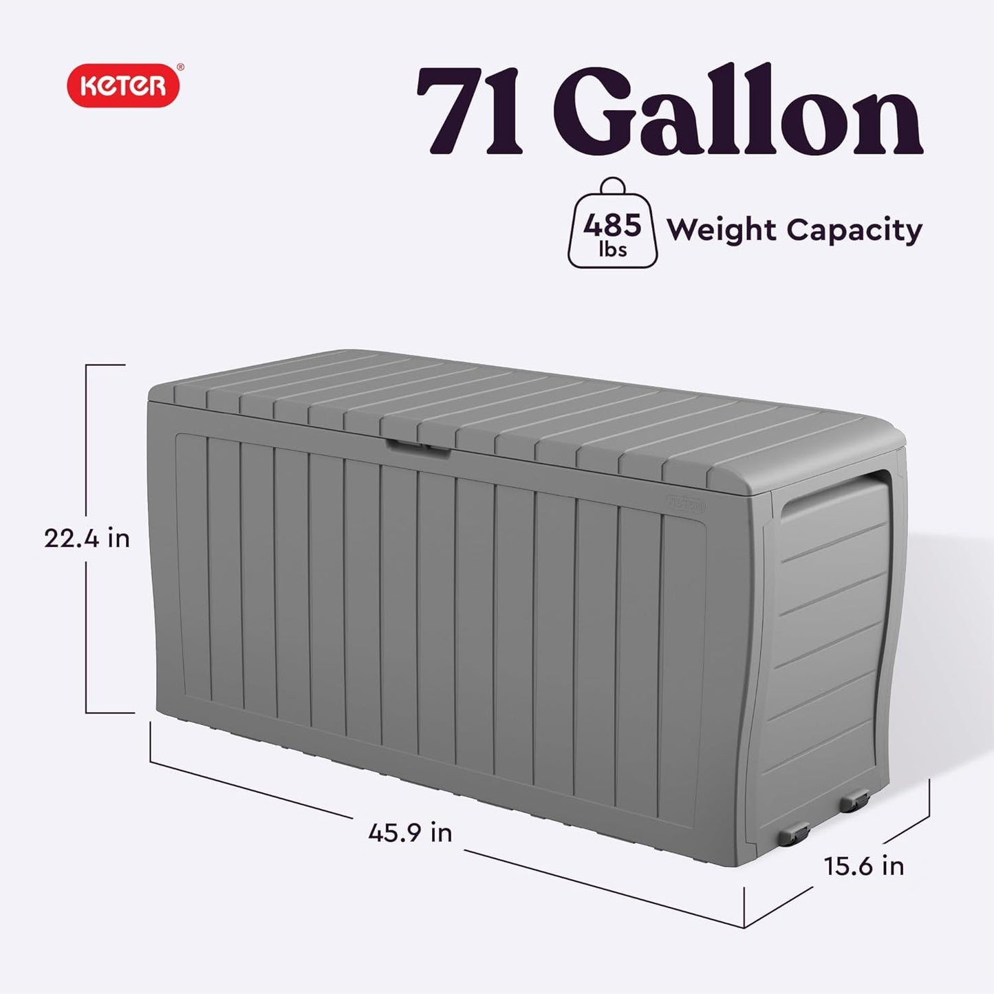 Keter Marvel Plus 71 Gallon Resin Outdoor Storage Box for Patio Furniture Cushions, Throw Pillows, Garden Tools and Pool Floats, Brown
