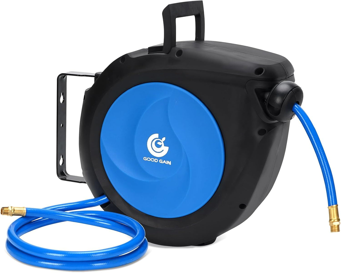 Air Hose Reel Retractable 3/8 in. x 50 ft Hybrid Polymer Hose, Retractable Auto-Rewind Enclosed Heavy Duty 180° Swivel Mount, Max 300PSI Commerical Polypropylene Grey