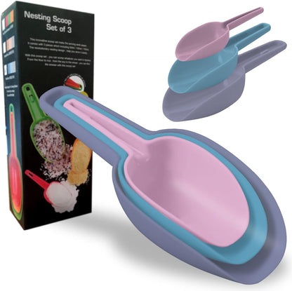 Flour Scoop Set of 3 for Canisters, Ice, Popcorn, Pet Food, Dry Goods, Coffee Beans, Candy - Plastic Scoops 1.7/3.4/5.1 oz
