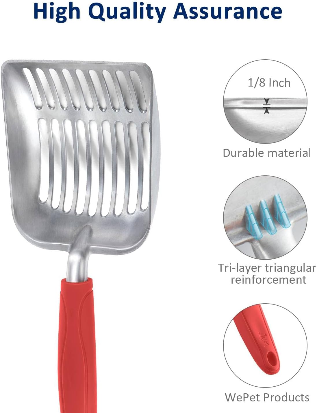 Cat Litter Scoop, Aluminum Alloy Sifter, Kitty Metal Scooper, Deep Shovel, Long Handle, Poop Sifting, Kitten Pooper Lifter, Durable, Heavy Duty, for Litter Box