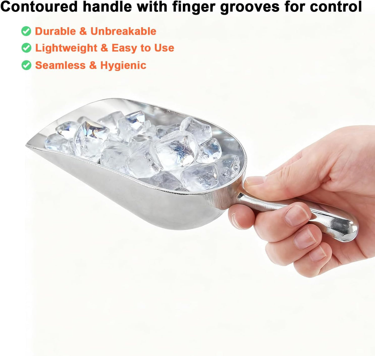 6 OZ Cast Aluminum Utility Scoop, One-Piece Solid Ice Scoop for Ice Bucket, Bar, Kitchen, Multipurpose Food Scooper for Flour, Sugar, Popcorn, Dog Food (Silver) (6OZ)